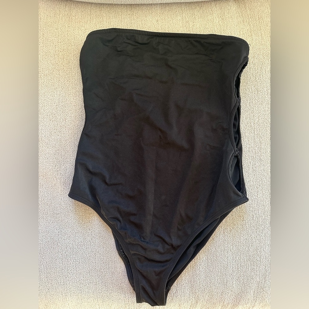 Out From Under Black Strapless Cutout One Piece Swimsuit Size Small